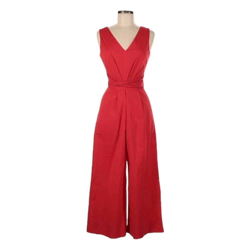 J.Crew Wrap Tie Jumpsuit Red Cotton Blend Wide Leg Crop Sleeveless Size 8 NWT
